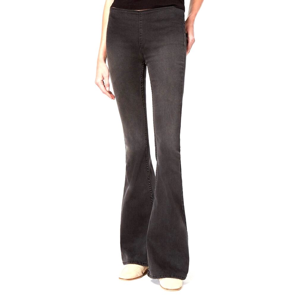 Free People Penny Pull On Flare Jeans Gray Black Stretch Denim Size 29